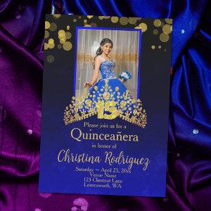 Royal Blue Princess Dress Quinceanera Gold Tiara