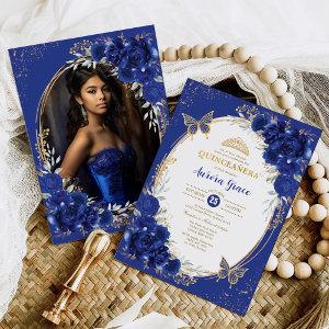 Royal Blue Quinceañera Flower Butterfly Photo