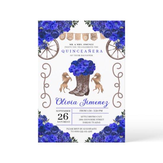 Royal Blue Ranchero Floral Boots Quinceanera