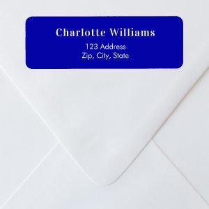 Royal blue return address label