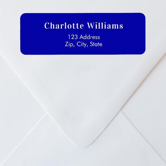 Royal blue return address label