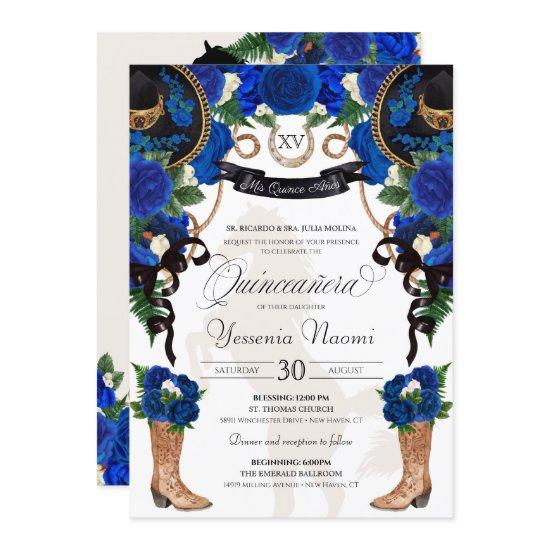 Royal Blue Rose & Black Western Charro Quinceanera