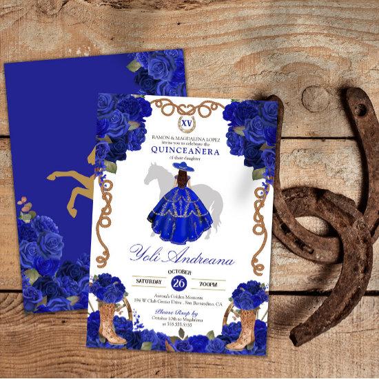 Royal Blue Rose Boots Charra Vestidos Quinceañera