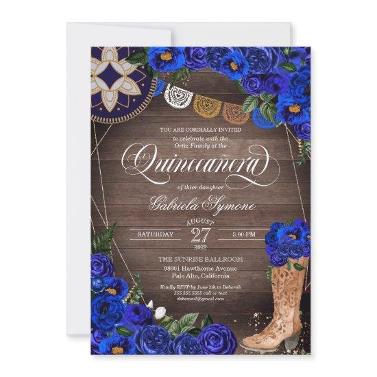 Royal Blue Rose Charra Cowgirl Western Quinceañera