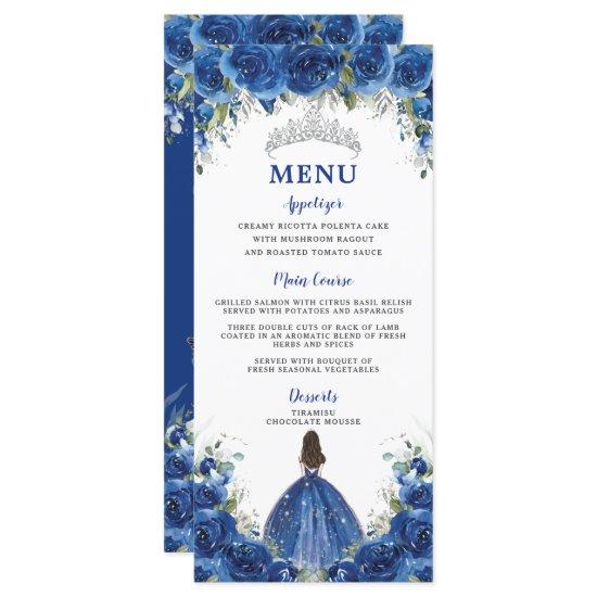 Royal Blue Rose Floral Girl Dress Quinceañera Menu