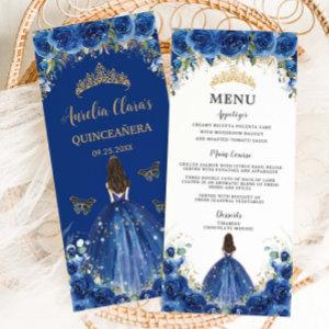 Royal Blue Rose Floral Girl Dress Quinceañera Menu