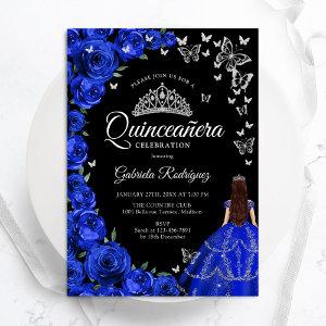 Royal Blue Roses Butterflies Quinceanera
