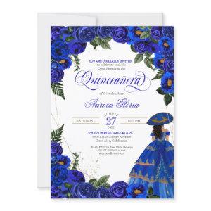 Royal Blue Roses Elegant Charro Dress Quinceaner I