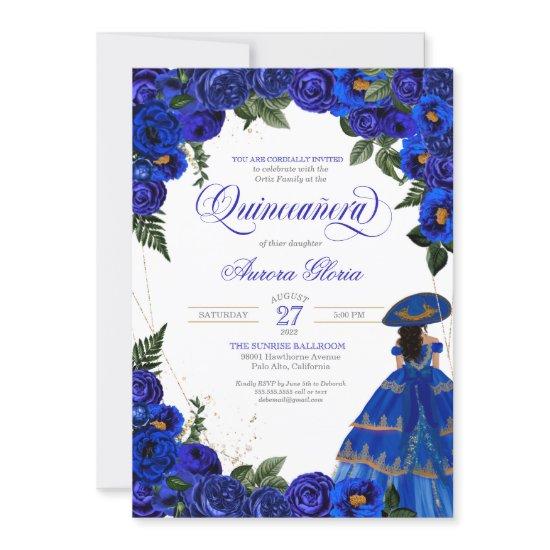Royal Blue Roses Elegant Charro Dress Quinceaner I