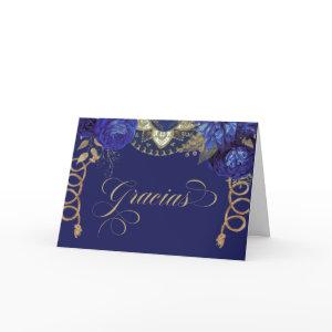 Royal Blue Roses Elegant Charro Western Spanish Thank You Card