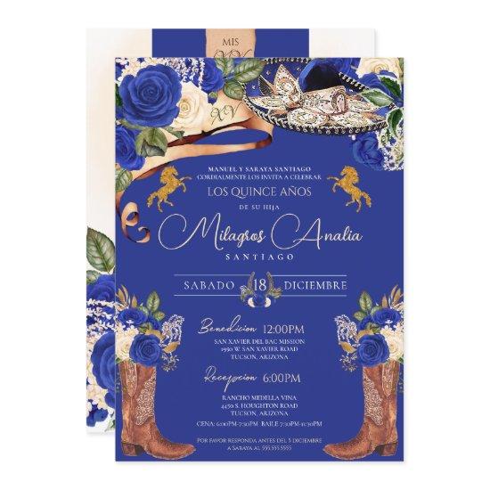 Royal Blue Roses Fancy Mariachi Charro Quinceanera