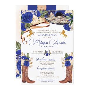Royal Blue Roses Fancy Western Charro Quinceanera