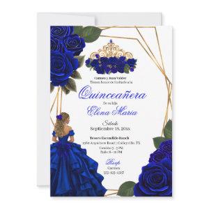 Royal Blue Roses Gold Quinceañera