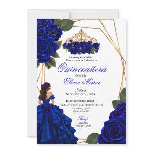 Royal Blue Roses Gold Quinceañera