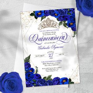 Royal Blue Roses & Gold Tiara Elegant Quinceañera