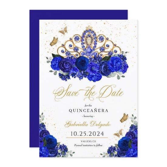 Royal Blue Roses Tiara Save The Date Quinceañera