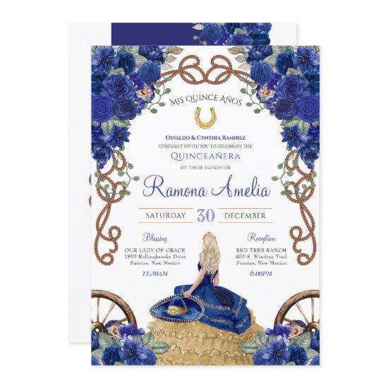 Royal Blue Roses Western Charra Quinceañera