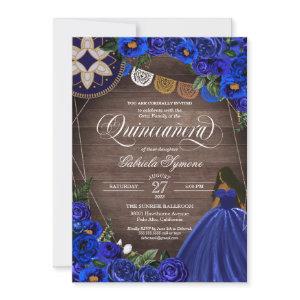 Royal Blue Roses Western Charro Quinceanera Dress