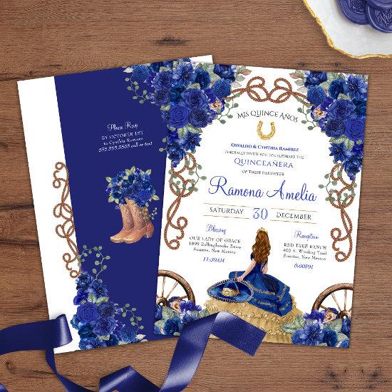 Royal Blue Roses Western Charro Quinceanera