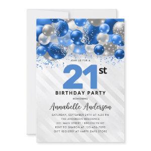 Royal Blue Silver Balloon Glitter 21st Birthday