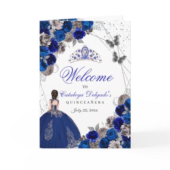 Royal Blue Silver Butterfly Quinceanera Program