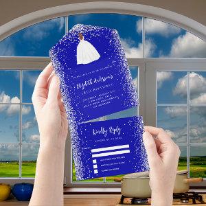 Royal blue silver dress glitter birthday rsvp all in one
