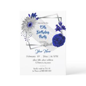 royal blue silver floral geometric birthday