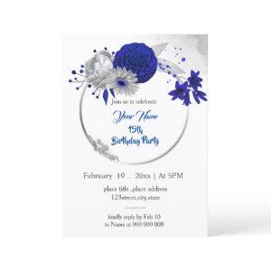 royal blue silver floral wreath birthday
