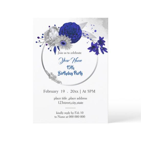 royal blue silver floral wreath birthday