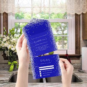 Royal blue silver glitter birthday rsvp all in one