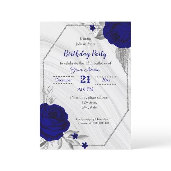 royal blue silver gray geometric birthday party