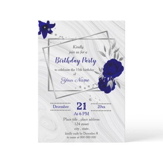 royal blue silver gray geometric birthday party