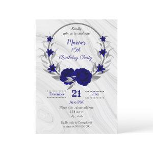 royal blue silver gray wreath birthday party