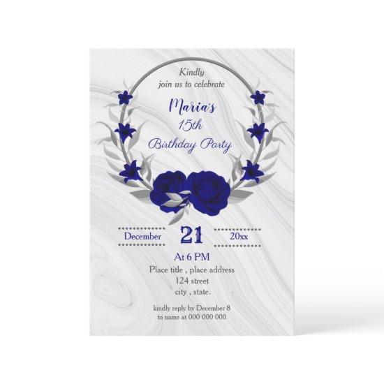 royal blue silver gray wreath birthday party