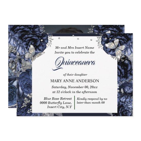 Royal blue silver PHOTO glitter butterfly elegant