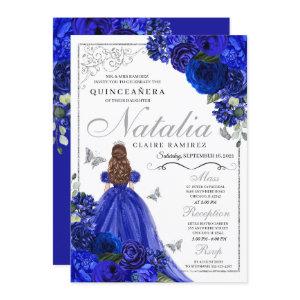 Royal Blue Silver Princess Butterflies Quinceañera