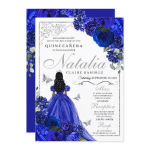 Royal Blue Silver Princess Butterflies Quinceañera
