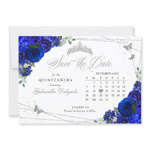 Royal Blue & Silver Quinceañera Save The Date