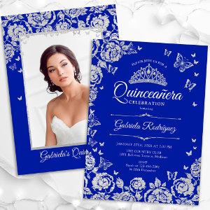 Royal Blue Silver Roses Quinceanera Photo
