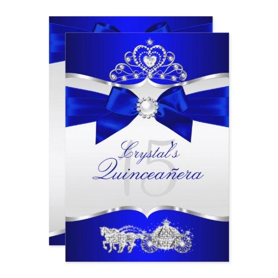 Royal Blue Silver Tiara Pearl Bow Quinceanera
