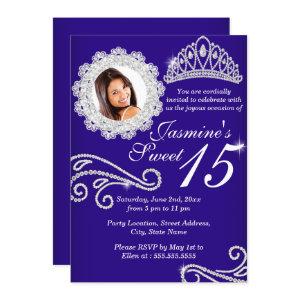 Royal Blue Sparkle Diamond Tiara Photo Quinceanera