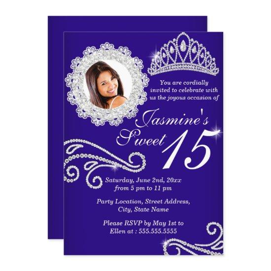 Royal Blue Sparkle Diamond Tiara Photo Quinceanera