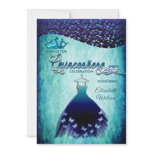 Royal blue vintage dress damask tiara Quinceañera