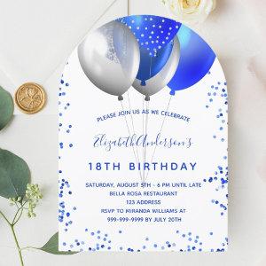 Royal blue white balloons birthday arch