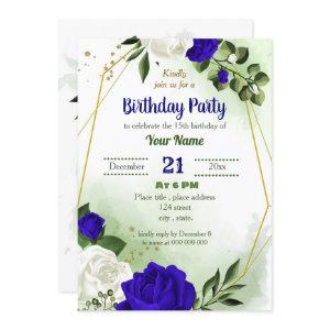 royal blue white floral geometric birthday party