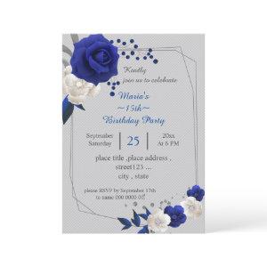 royal blue white flowers geometric birthday