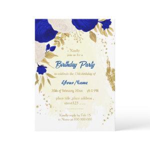 royal blue & white flowers gold birthday