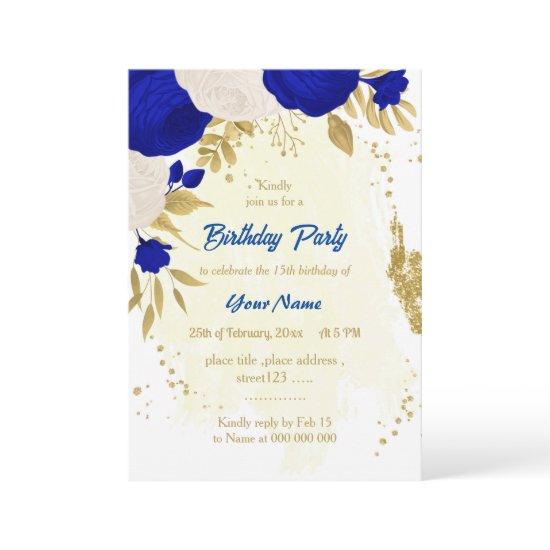 royal blue & white flowers gold birthday