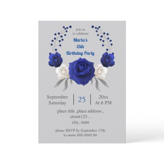 royal blue white flowers grey birthday
