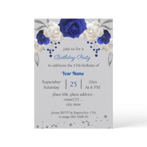 royal blue white flowers grey leaves birthday